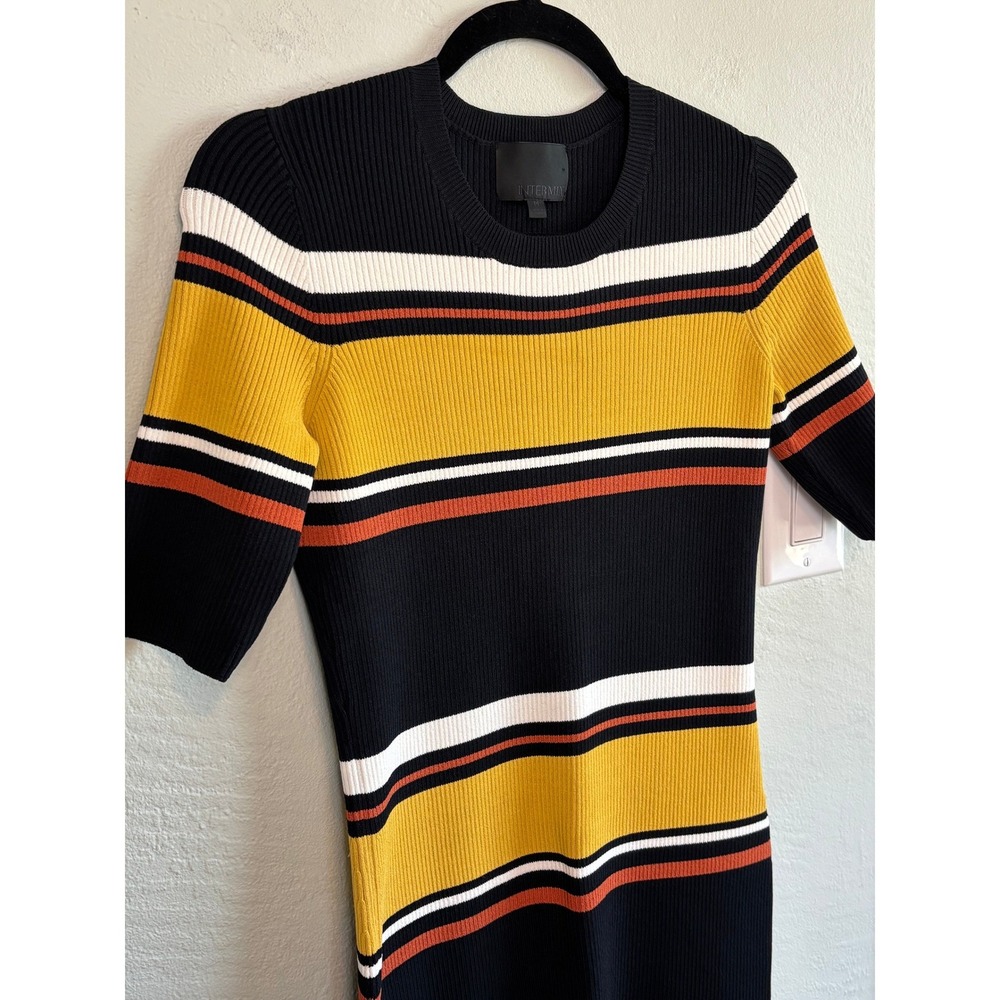 INTERMIX Wyatt Striped Smooth Rib Knit Midi Dress Short Sleeve M - Picture 4 of 7